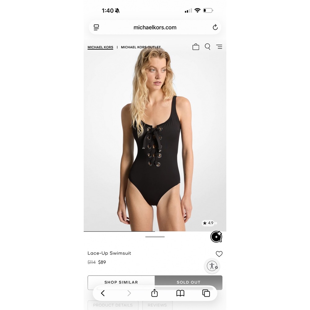 Michael Kors Womens Lace-Up Grommet One Piece Swimsuit Black MM3Q456 Size 8